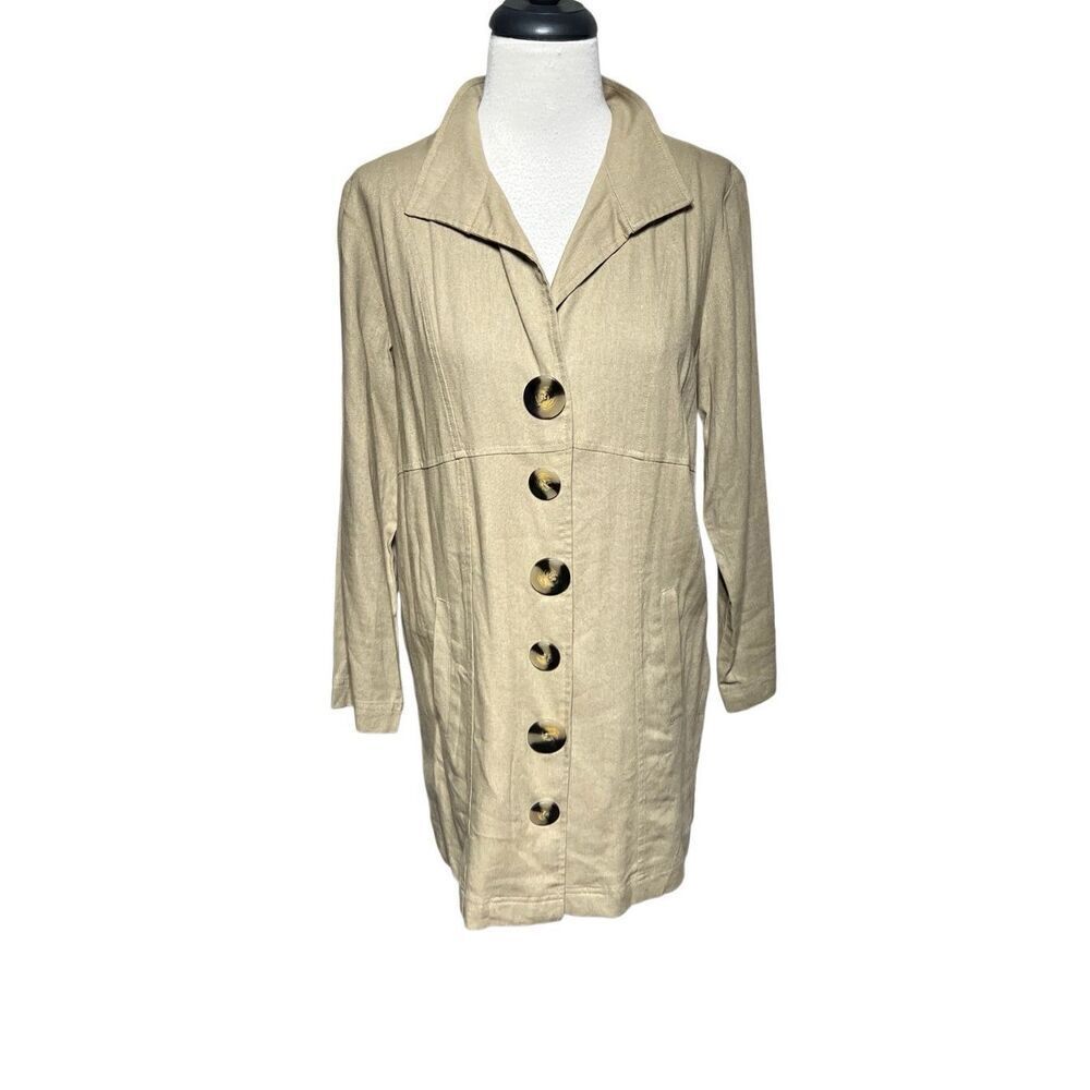 Talie NWT Tan Linen Long Sleeve Peplum Jacket Trench Tunic Size Small